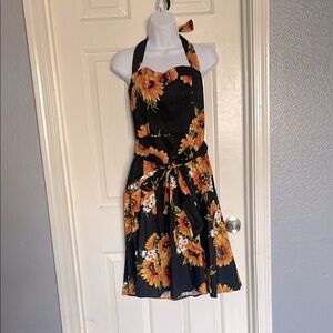 Sunflower Print Halter Dress